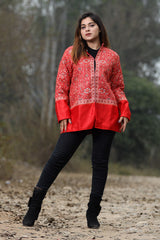 Kashmiri aari red Jacket - CraftKashmir