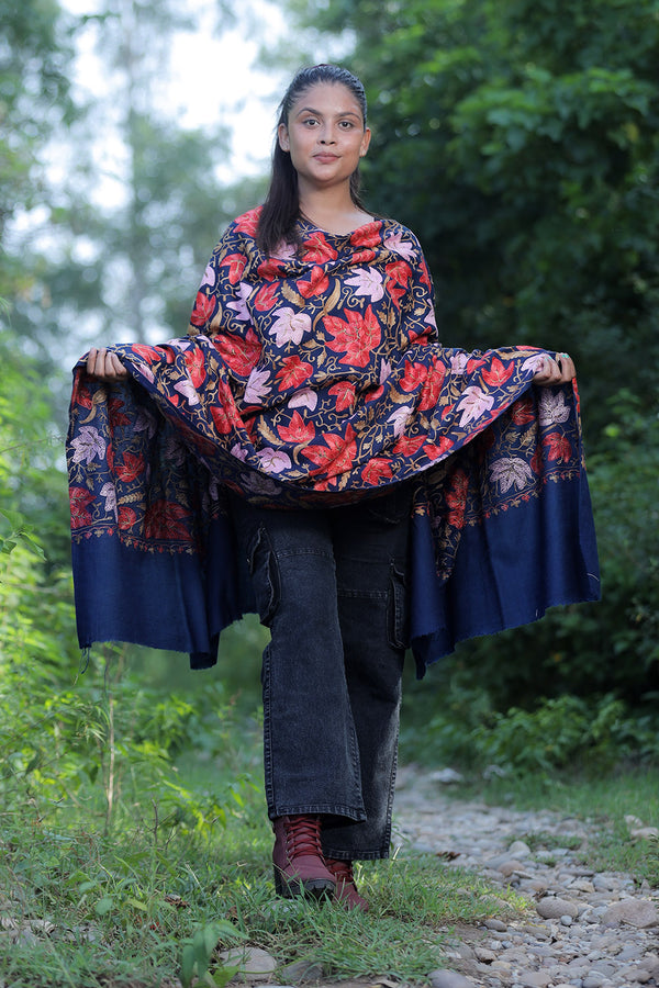 Blue colour shawl - CraftKashmir