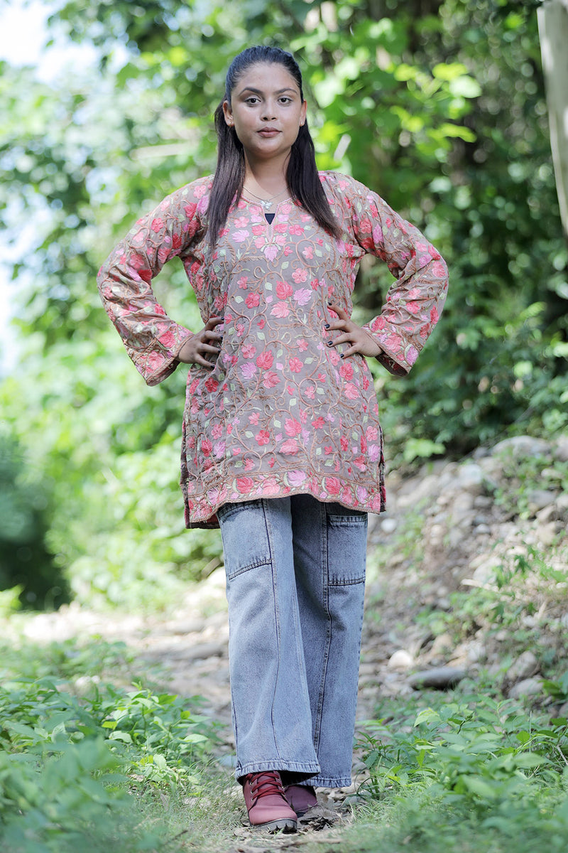 Beige colour kurti - CraftKashmir