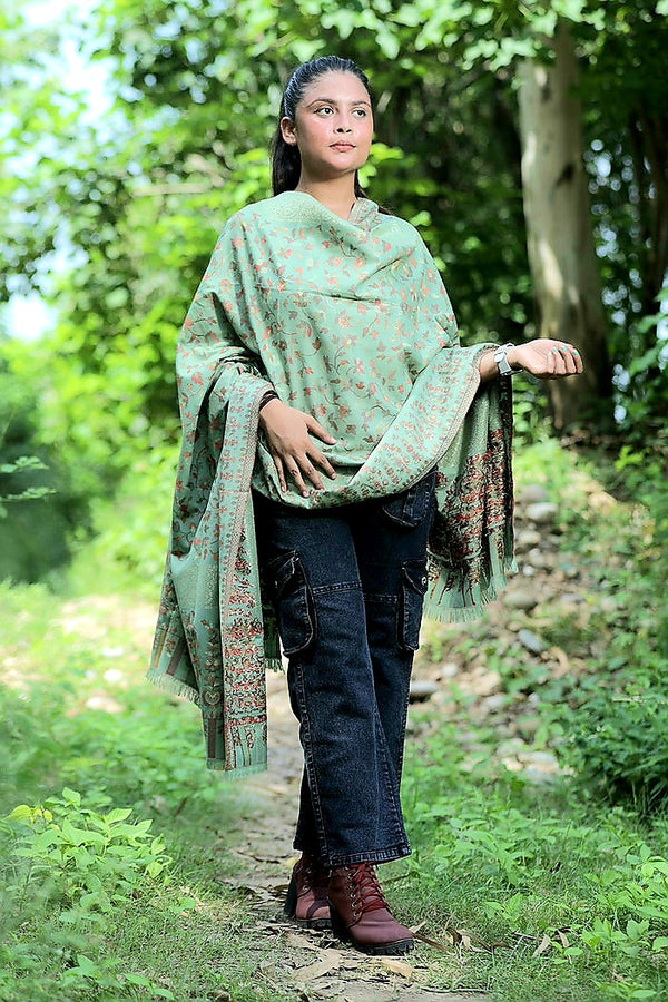 Green colour shawl - CraftKashmir