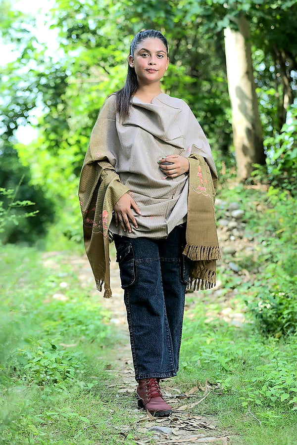 Olive Green colour shawl - CraftKashmir