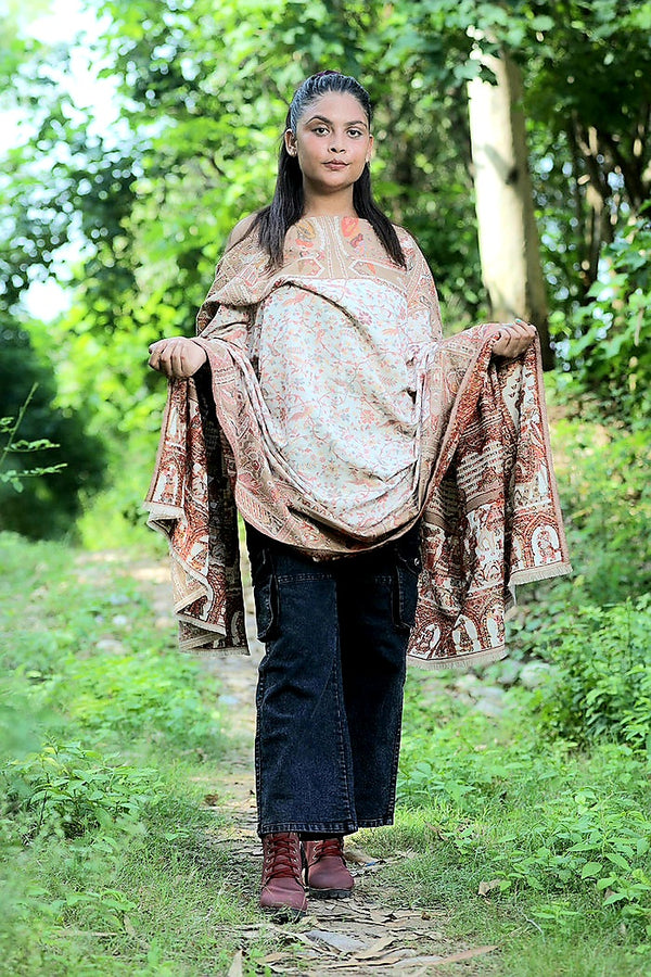 Cream colour shawl - CraftKashmir