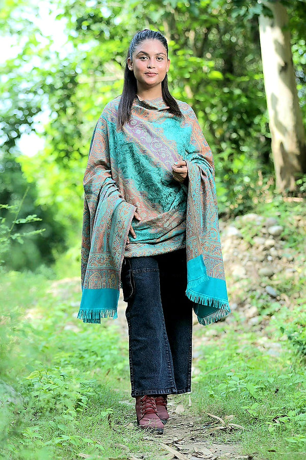 Blue colour shawl - CraftKashmir