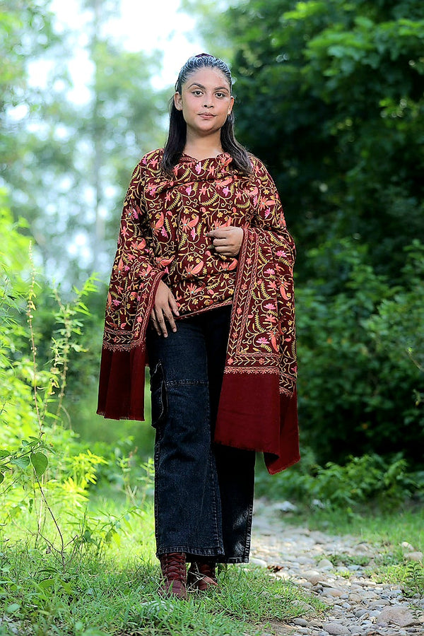 Maroon colour shawl - CraftKashmir