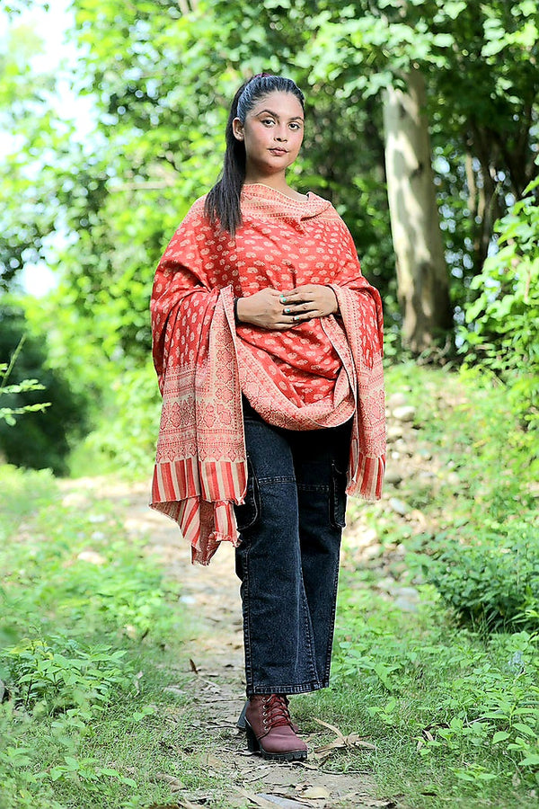 Red colour shawl - CraftKashmir