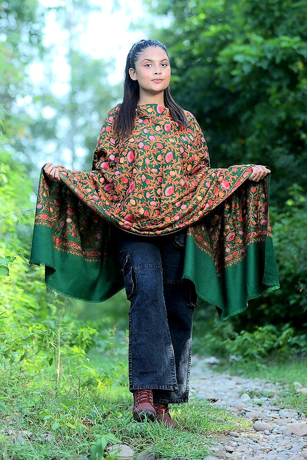 Green colour shawl - CraftKashmir