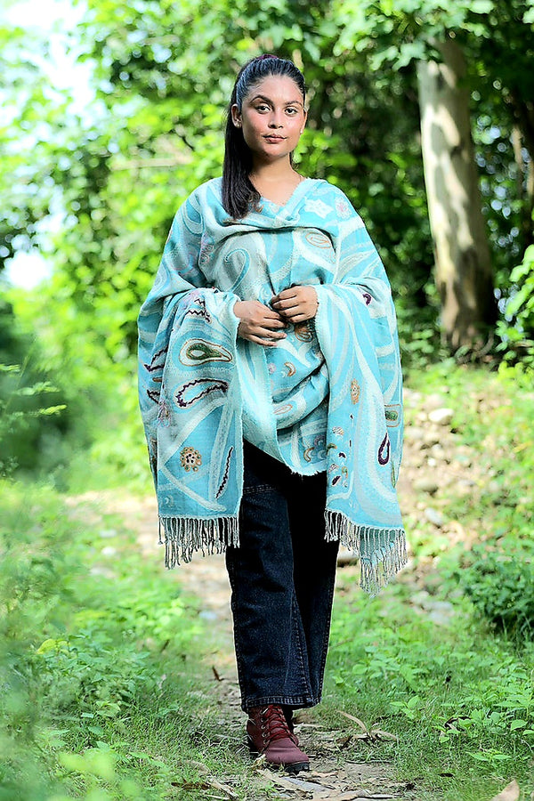 Blue colour shawl - CraftKashmir