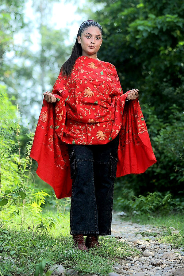 Red colour shawl - CraftKashmir