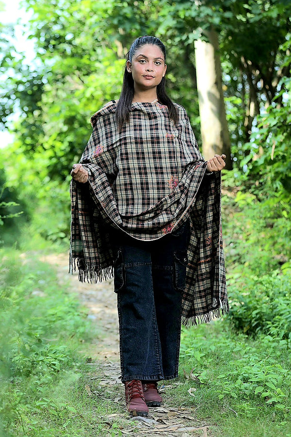 Grey Black colour shawl - CraftKashmir