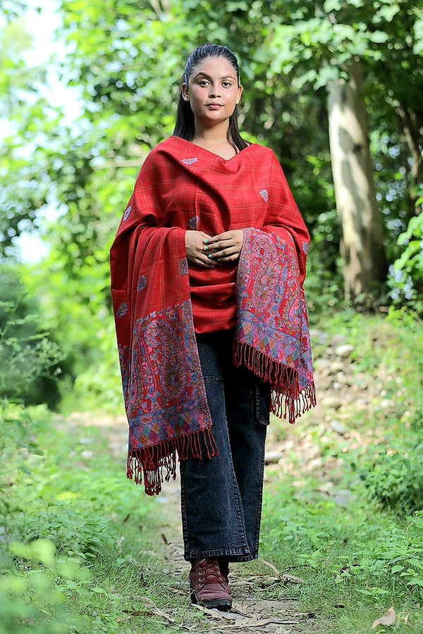 Red colour shawl - CraftKashmir